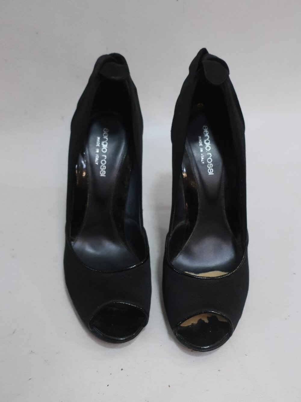 Womens Sergio Rossi Black Satin Peep Toe Bow Pumps Heels 38.5 US/8.5